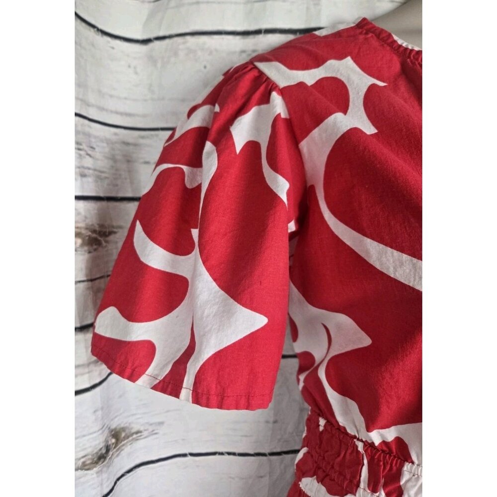Meadow Rhodes Red Floral Midi Dress 2X Midi Tiered 100% Cotton Womens - Picture 5 of 8